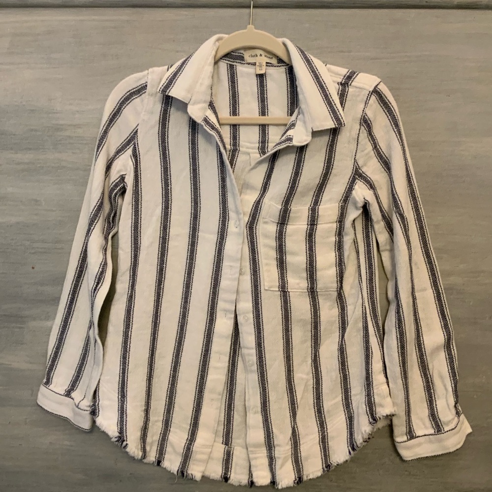 cloth & stone Button Down Shirt Vertical Strips Distressed Hem XS Good Condition